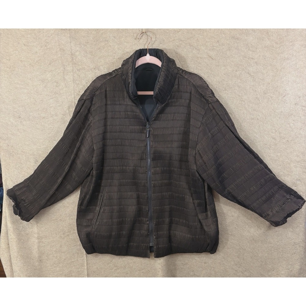 Mycra Pac Now Reversible Coat Jacket Womens Sz S / M Brown Black Crinkle Pockets
